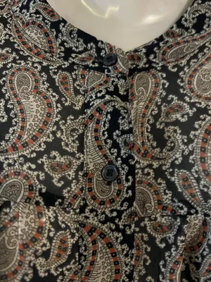 Banana Republic Blouse Womens XL Black Paisley Ruffle Henley Long Sleeve Top thumbnail 7