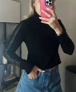 Cropped Jamison Faux Leather Sweater thumbnail 1