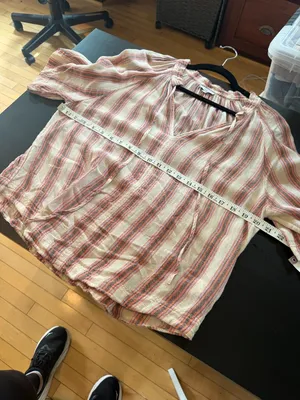 Rails Red Pink Linen Stripe Short Sleeve Blouse Top Size XS thumbnail 9