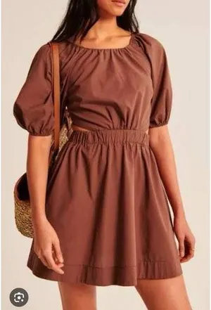 Abercrombie Brown Puff Sleeve Open Back Mini Dress thumbnail 1