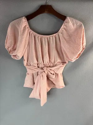 Altar'd State S Balletcore Blush Pink Puff Sleeve Wrap Crop Top thumbnail 4