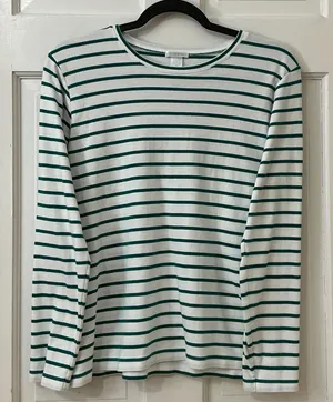 LAKE Green Striped Pima Cotton Pajama Top Shirt S Long Sleeve Tee Luxury Soft thumbnail 1
