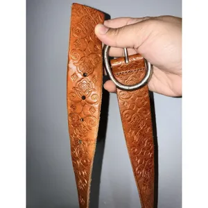 American Eagle‎ Outfitters Sz S Brown Leather Embossed Belt Silver Buckle 39.5" thumbnail 4