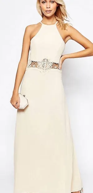 NWT Jarlo London ASOS Cream Aden Maxi Dress Lace Insert Waist Size XS/8 thumbnail 1