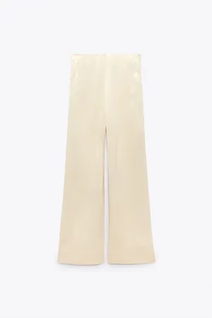 Zara NWT White STANDARD LENGTH SATIN TROUSERS. Size Large thumbnail 8