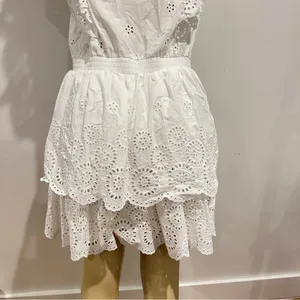 New Steve Madden Eyelet Ruffle Dress Sz L White Elastic Waist Cotton NWT thumbnail 11