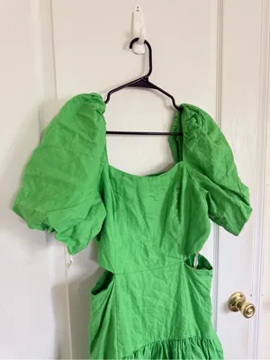 Lilly Pulitzer Kylanne Puff Sleeve Linen Mini Dress in Gecko Green thumbnail 3