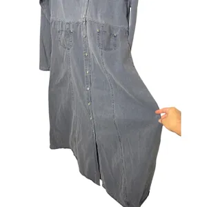 Moda Int'l Vintage Gray/blue Button Front Maxi Dress Long‎ Sleeve Size M USA thumbnail 3