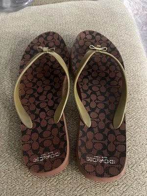 Coach Brown Signature Flip-Flop Sandals with Gold Straps thumbnail 1
