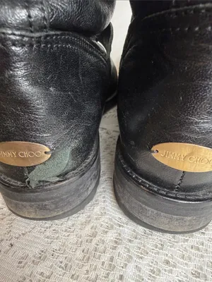 Jimmy Choo Black Leather Moto ankle fur Boots sz 6.5 (37) thumbnail 7