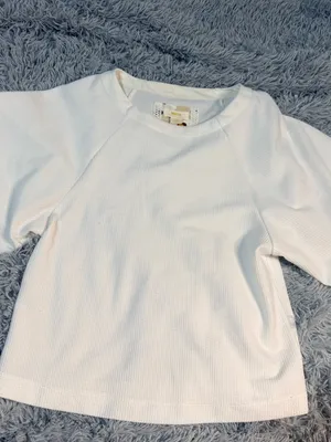 Anthropologie Maeve White Puff Sleeve Ribbed Top thumbnail 3