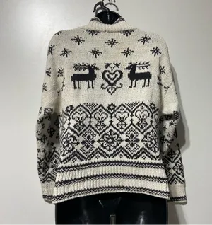 Chunky Knit Christmas Reindeer Fair Isle Sweater Size Small Vintage Glenover thumbnail 4