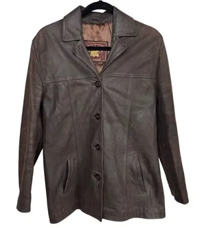 Vintage‎ German Real Leather Echtes Leder Women's Jacket Brown Sz L Waxed thumbnail 1