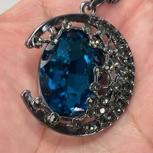Beautiful Royal Blue Crescent Moon Necklace Goth Whimsical Gypsy Whimsigoth thumbnail 5