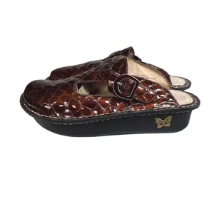 Alegria Dayna Clogs Brown Croc Embossed Leather Slip On Mules Size 37 Comfort thumbnail 5