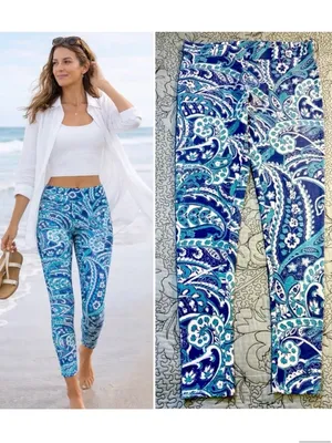 COOLIBAR Monterey Morada Aqua Blue Paisley UPF 50 Leggings Sun Protection~S💛 thumbnail 2