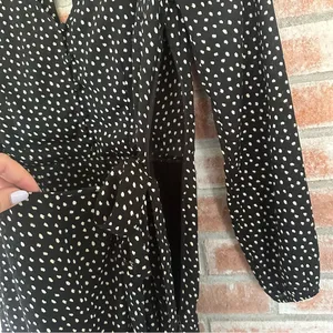 Abercrombie Fitch Faux Wrap Mini Flounce Dress Women’s XS Black White Polka Dot thumbnail 6