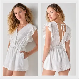 American Eagle Outfitters White Eyelet Cotton Romper size small thumbnail 2