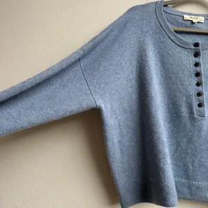 Madewell 100% Cashmere Relaxed Quite Luxury Henley Pullover River Blue Size XL thumbnail 3
