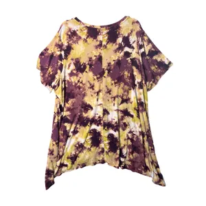 LOGO Lori Goldstein Women Top 3X Burgundy Yellow Tie Dye Sharkbite Boho Artistic thumbnail 2