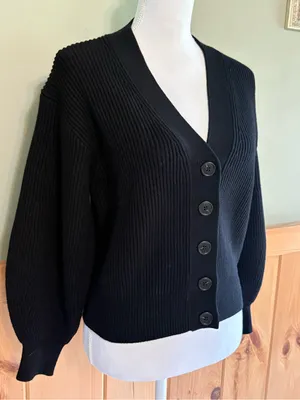 J. Crew Black Ribbed V-Neck Button-Up Cardigan NWT size XXS thumbnail 2