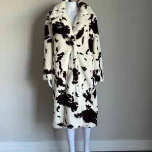 Stoosh Cow Print Faux Fur Coat Dark Brown Crème NWOT thumbnail 2