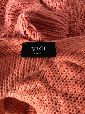VICI Chenille oversized coral chunky knit V-neck sweater sz S thumbnail 5