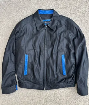 Remy Men's Lambskin Leather Bomber Jacket Black Blue Trim Sz 38 Small thumbnail 1