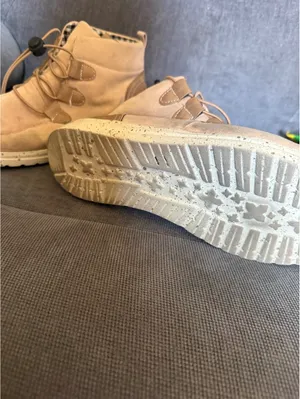 Tan Suede Lace-Up Casual Boots with Checkered Interior thumbnail 4