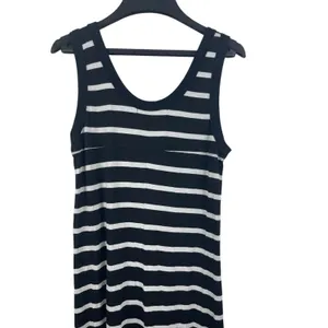 Karen By Karen Kane Black White Stripe Sleeveless Sequin Pocket Maxi Dress S thumbnail 6