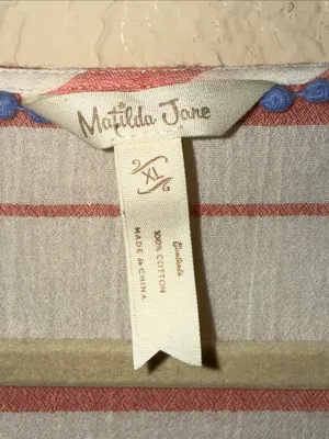 Matilda Jane Coral and White Striped Peasant Top with Braided Trim thumbnail 2