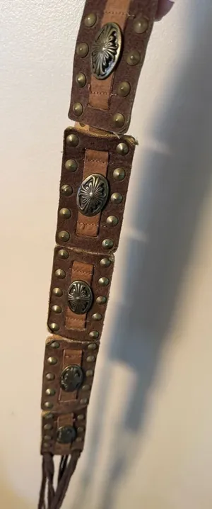 VTG Southwestern Concho Belt Brown Tan Leather Tassel Tie Waist Studded‎ 70” thumbnail 1
