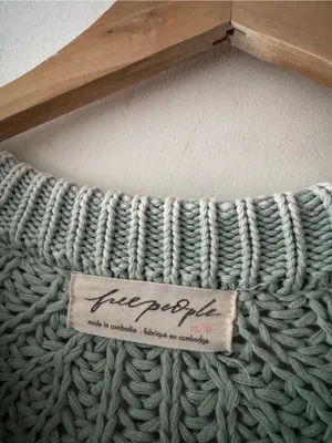 Free People Cameo Green Amy Cotton Sweater Tee Chunky Knit thumbnail 8