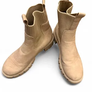 Tan Lug Sole Chelsea Boots Ribbed Sock Ankle Beige Platform Booties thumbnail 3