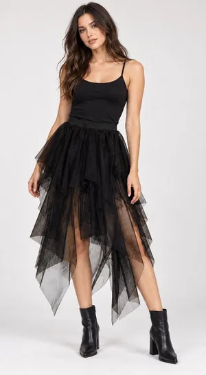 Tiered tulle skort asymmetrical handkerchief hem midi tutu whimsigoth thumbnail 1