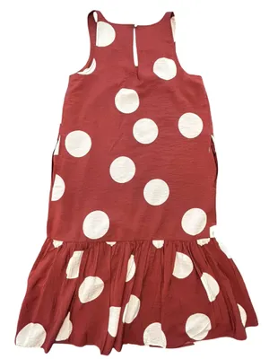 Anthropologie Michaela Flounced Merlot brown W white PolkaDot Dress flowy midi S thumbnail 5