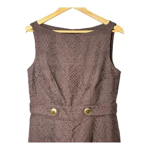 Milly Bark Brown Textured Sheath Dress Womens 8 Gold‎ Button Open Back Mod NWT thumbnail 9