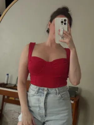 Red Ribbed Bustier Bodysuit thumbnail 2