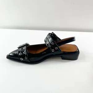 Boutique Black Patent Leather Buckle Slip On Pointed Toe Slingback Flat Shoes 39 / 8.5 thumbnail 5