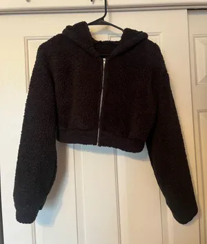 SheIn Black cropped fuzzy jacket thumbnail 1