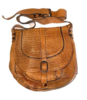 Patricia Nash Pebbled Leather Barcelona Saddle Bag Brown Handbag Crossbody Boho thumbnail 1