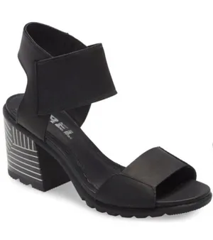 SOREL Nadia Black Leather Strappy Lug Sole Block Heel Sandals Comfort Size 7.5 thumbnail 1