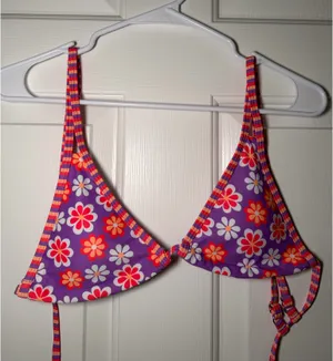 SHEIN Purple Floral Triangle Bikini Set with Pink & Orange Flowers thumbnail 2