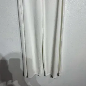 Zara White High Waist Wide Leg Ribbed Pants Sz L thumbnail 4