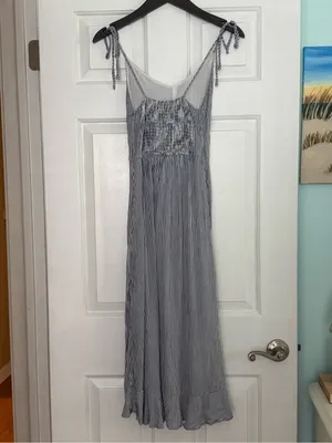 Abercrombie & Fitch Tie Shoulder Blue and White Striped Midi Dress thumbnail 4