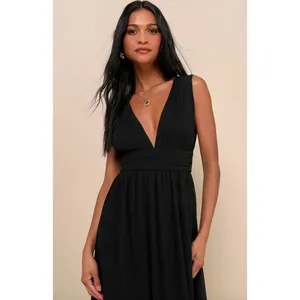 Lulus Heavenly Hues Black Maxi Dress Long Chiffon Bridesmaid Formal L NWT thumbnail 4