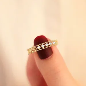 14k Gold Plated S925‎ Hollow Simulated Diamond Ring, Adjustable thumbnail 10