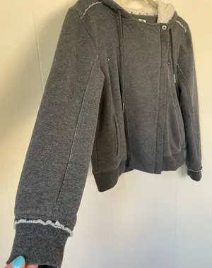 Roxy grey hooded zip up Peacoat style jacket Sherpa lined Women’s size medium thumbnail 4
