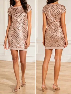 Eliza J Size 6 Rose Gold Sequin Mesh Lattice Sheath Cocktail Mini Dress Cocktail thumbnail 16