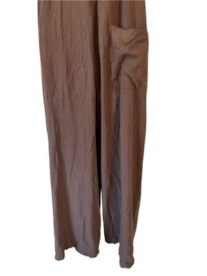 Caracilia Brown Wide-Leg Linen-Blend Overalls Jumpsuit thumbnail 10